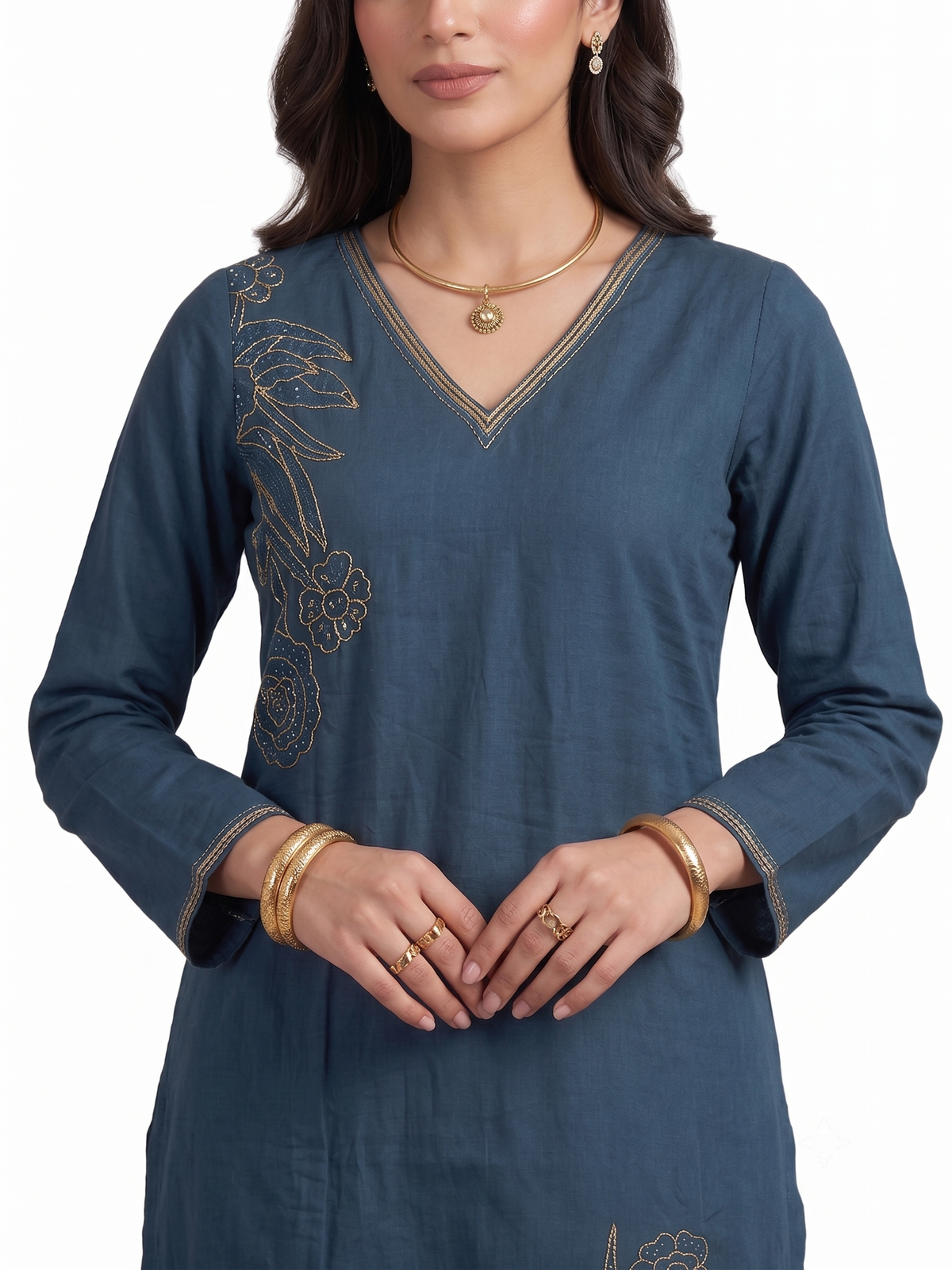 Teal Blue Embroidered Kurta Set with Dupatta