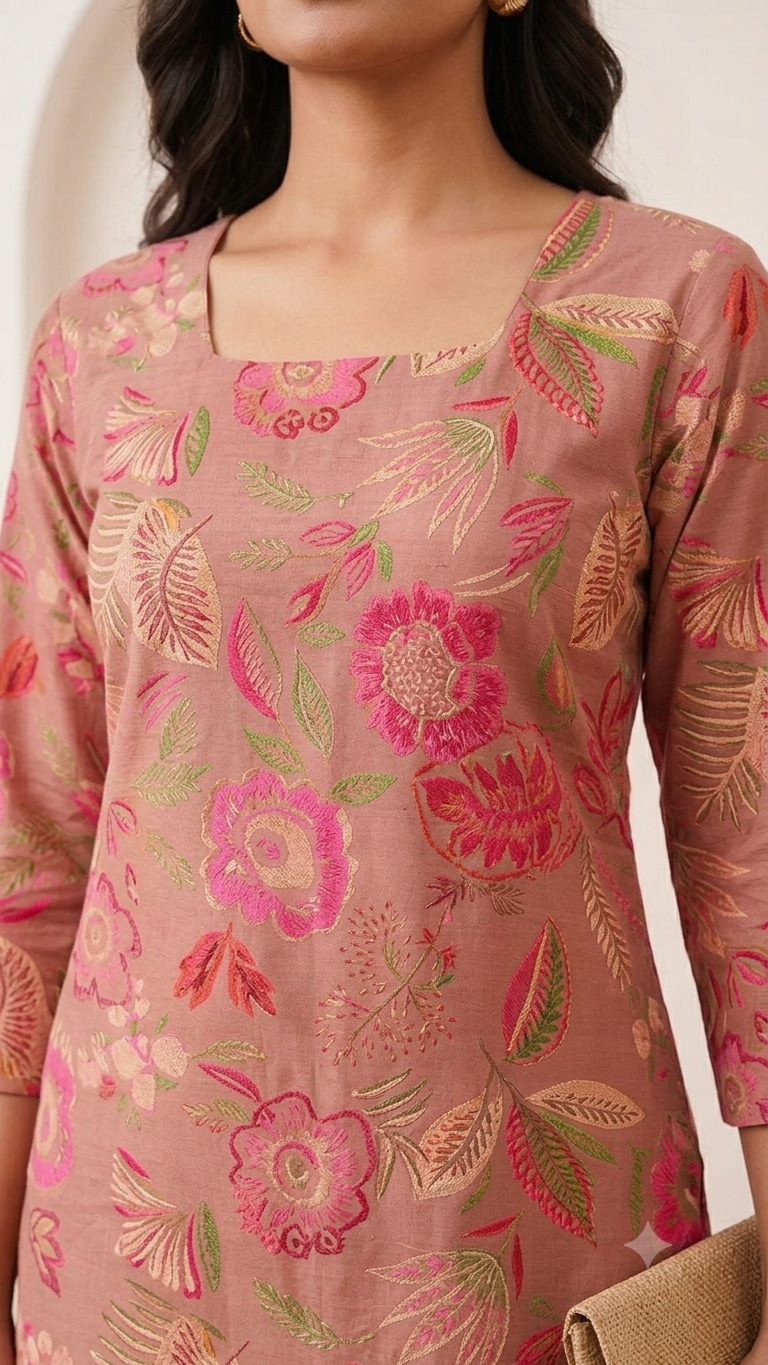 Rose Pink Floral Print Short Tunic Kurti