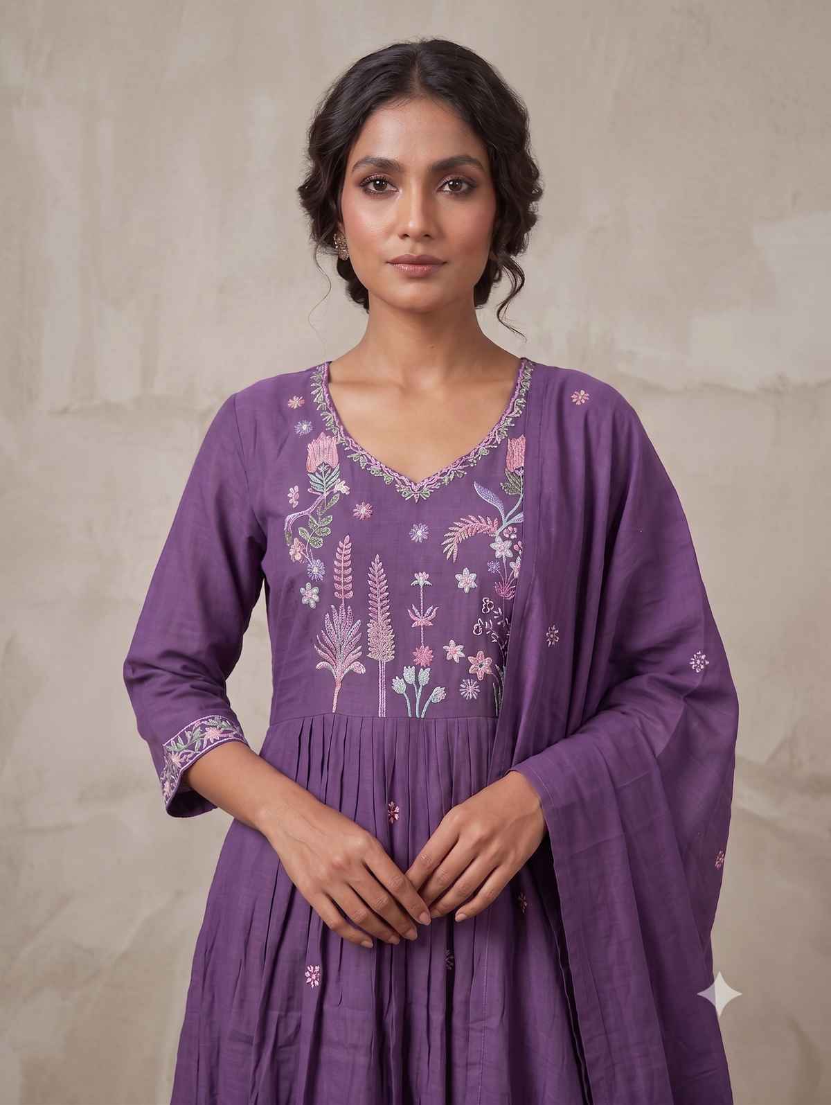 Purple Floral Embroidered Anarkali Kurta Set with Dupatta | Wedding Ethnic Wear