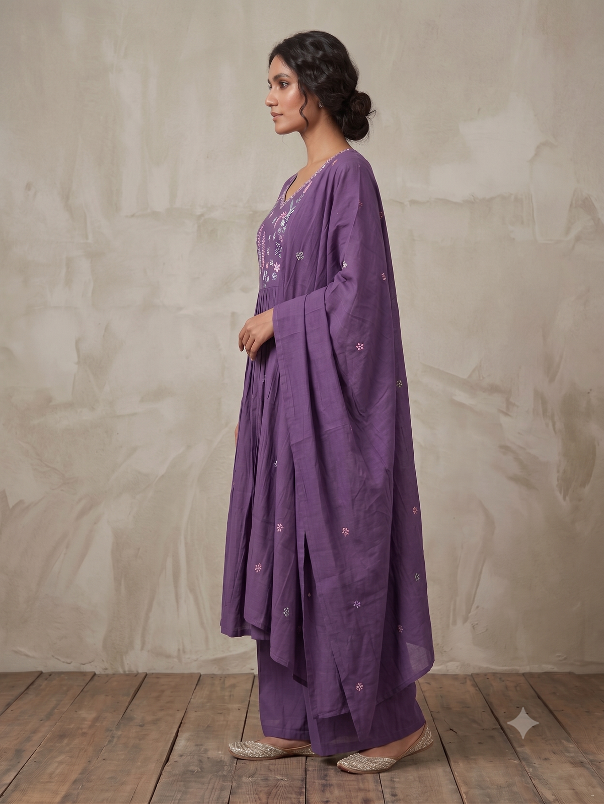 Purple Floral Embroidered Anarkali Kurta Set with Dupatta | Wedding Ethnic Wear